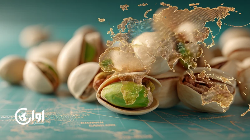 تصویر شاخص پسته ایرانی پریمیوم روی خط سورتینگ صادراتی با مسیرهای تجاری به اروپا، GCC و شرق آسیا؛ تاکید بر کیفیت، کنترل آفلاتوکسین و بسته‌بندی استاندارد.