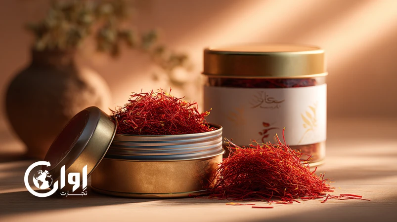 زعفران نگین بیرجند با بسته‌بندی قوطی صادراتی و کنسرو برای خرید عمده و پرایوت‌لیبل_اوان تجارت