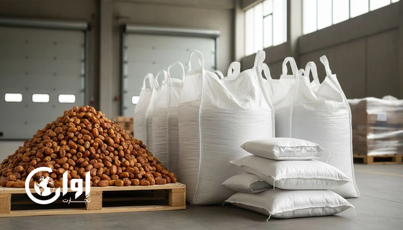 خرمای سایر (استعمران) فارس در کنار کیسه و گونی فله صادراتی برای فروش عمده و تأمین B2B_اوان تجارت