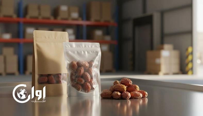 تصویر خرمای کبکاب بوشهر وکیوم در بسته‌بندی پاکتی صادراتی مناسب خرید عمده و برند خصوصی