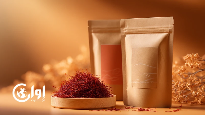 زعفران نگین تربت‌حیدریه با بسته‌بندی پاکت چندلایه و وکیوم صادراتی برای خرید عمده و کنترل کیفیت