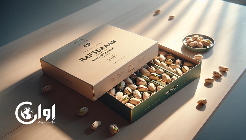 بسته‌بندی پریمیوم و کادویی پسته کله‌قوچی رفسنجان مناسب صادرات و هدیه سازمانی با طراحی لوکس