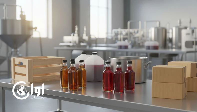 تصویر بطری‌ها و بسته‌بندی فله شربت‌ها برای خرید عمده و صادرات، مناسب معرفی شربت صادراتی و بسته‌بندی شربت