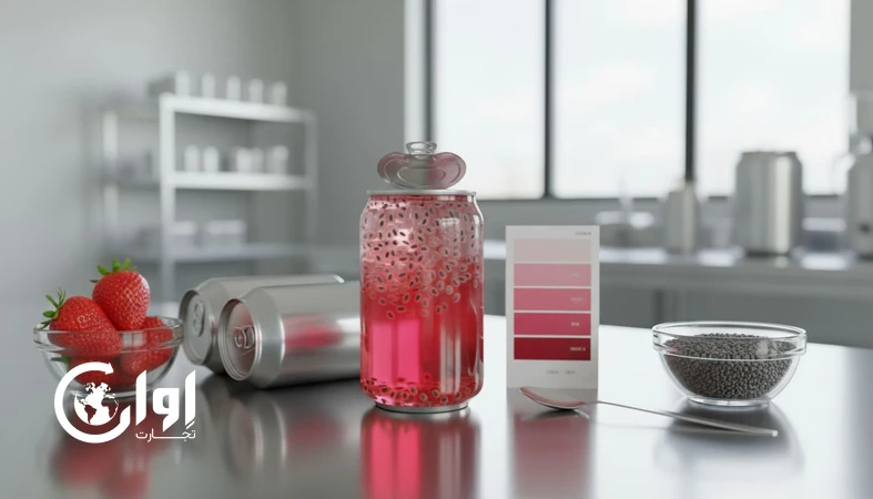 کنترل کیفیت نوشیدنی تخم شربتی توت فرنگی در قوطی کنسرو برای صادرات؛ بررسی رنگ، طعم و یکنواختی دانه ها