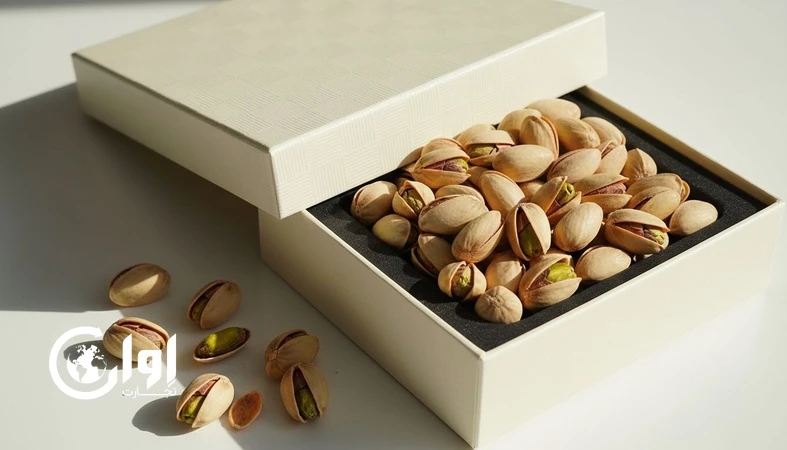 پسته اکبری زرند در بسته‌بندی پریمیوم و کادویی مناسب صادرات و پرایوت لیبل