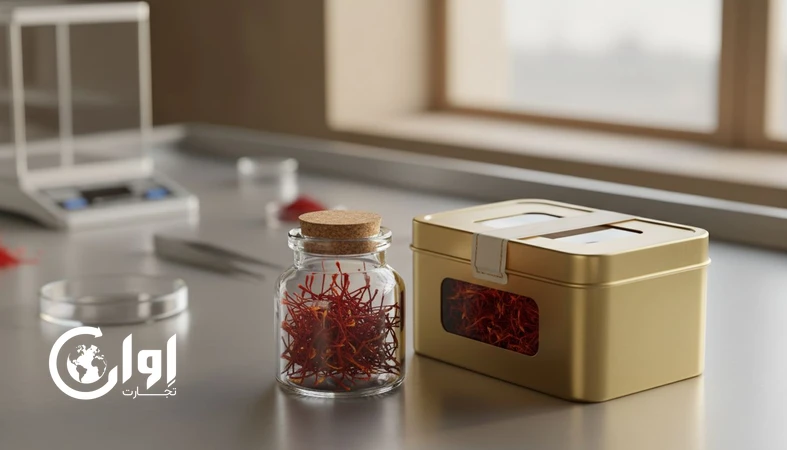 زعفران صادراتی ایران با استاندارد پریمیوم جهانی، نمایش رشته های زعفران و بسته بندی صادراتی