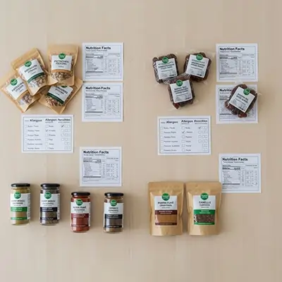Bilingual nutrition labels, product specifications and compliance documents prepared by EvanTrade for the Canada market.