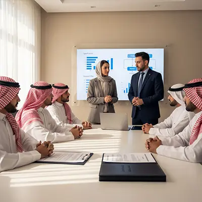 اجتماع أعمال في أوان تجارة مع شركاء من الخليج لمناقشة توريد الأغذية الإيرانية للتصدير والمواصفات والوثائق.
