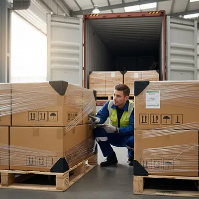 Pre-loading pallet inspection and packaging verification by Evan Trade, ensuring export-ready labeling, stability, and lot traceability.