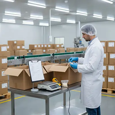 Quality control and batch verification at Evan Trade, with controlled hygiene, measured specs, and documented checks before export packing.