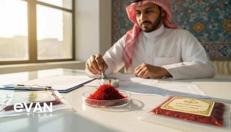 تقييم جودة الزعفران الإيراني للمستورد الخليجي قبل الشراء عبر فحص الخيوط والتعبئة وتقارير المختبر